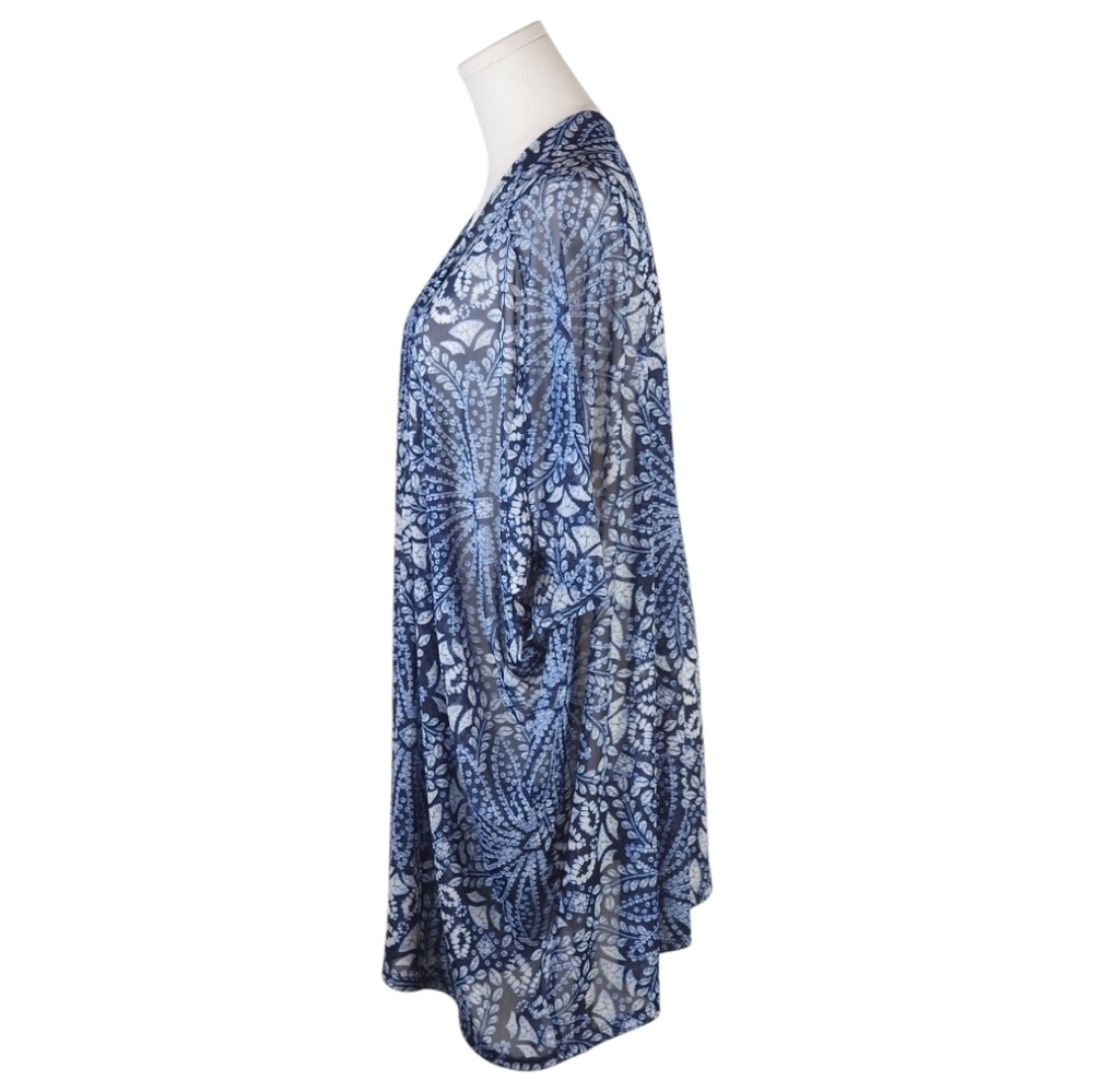 Joie de Vivre 1X Navy Blue Floral Print Kimono Cardigan Open Front Sheer - Picture 4 of 6